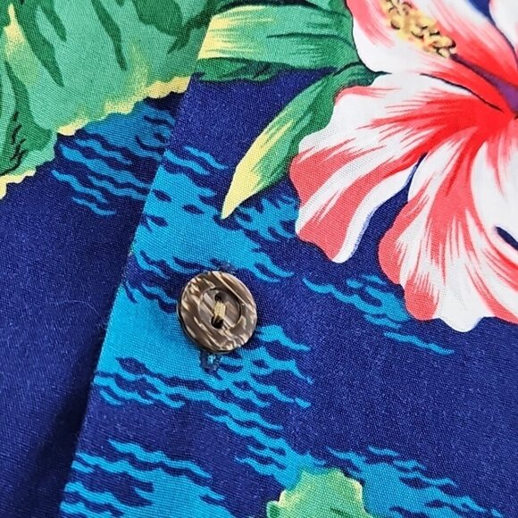 Royal Creations Hawaiian Shirt Men's XL Royal Blue Parrots Made in Hawaii EUC LN - Picture 6 of 13
